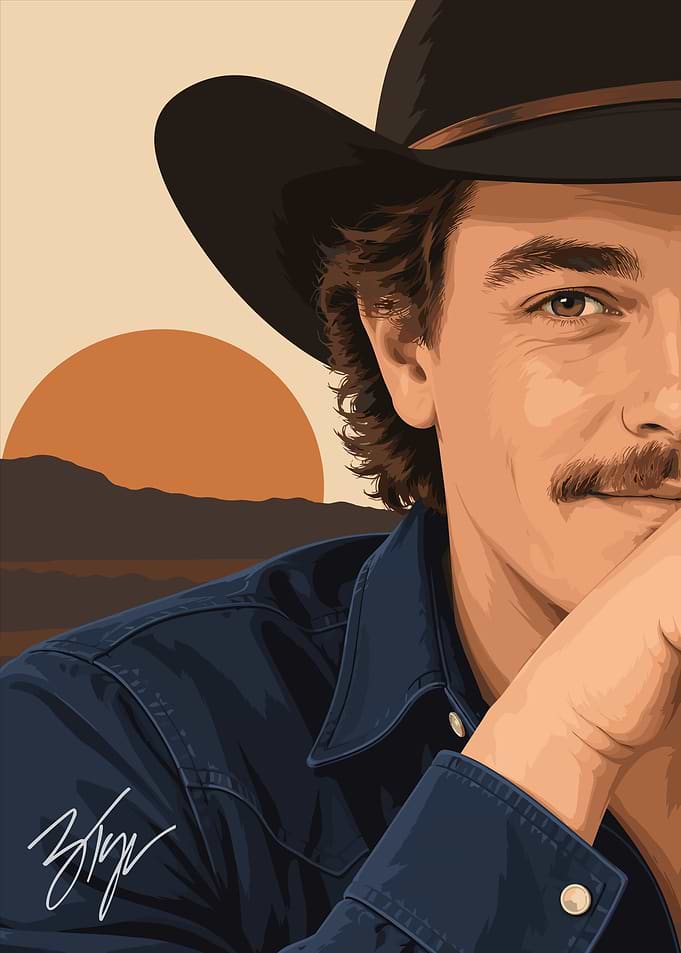 Cowboy Portrait at Sunset Illustration
