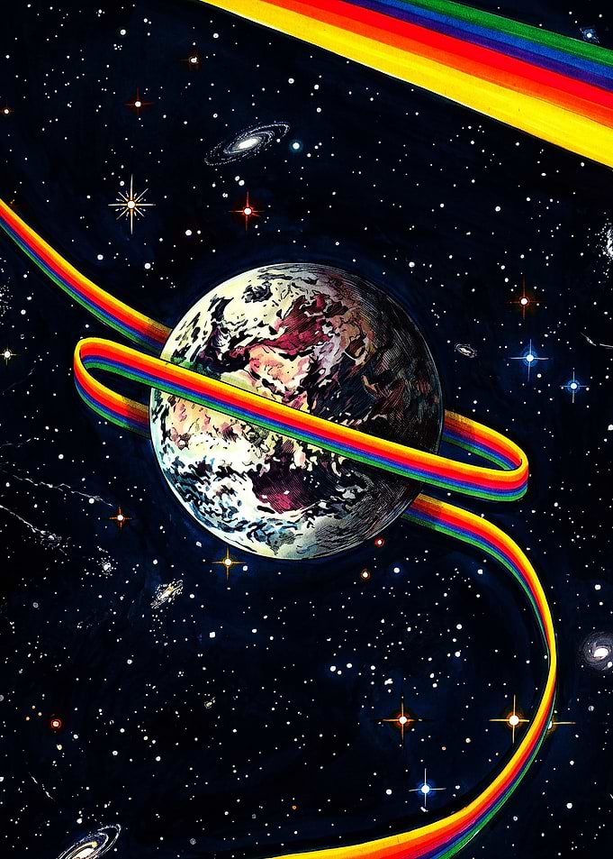 Rainbow Ring Planet in Deep Space