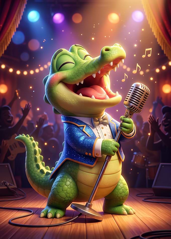 Cute Crocodile Singing on Stage