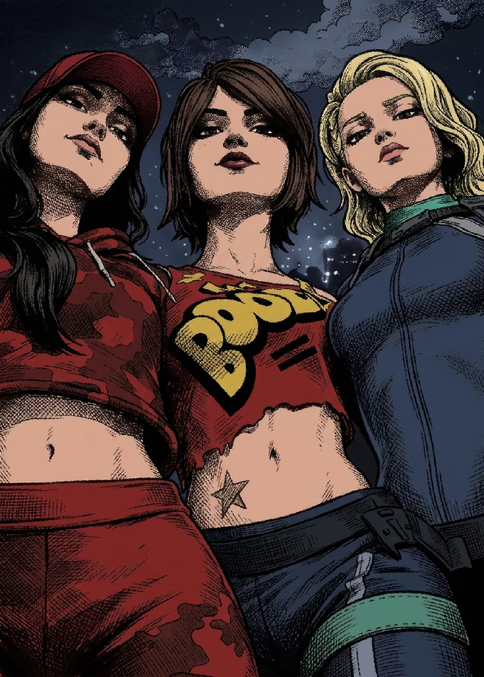 Three Stylish Women Comic Illustration