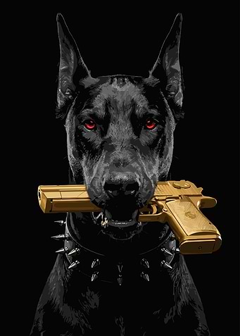 Doberman with Gold Desert Eagle