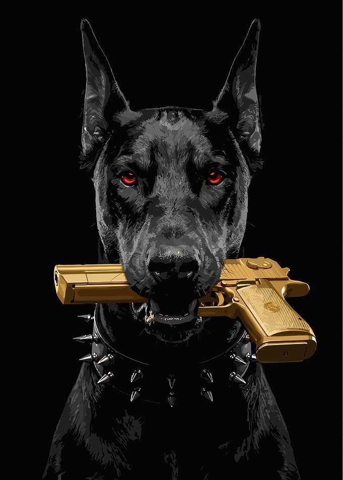 Doberman with Gold Desert Eagle