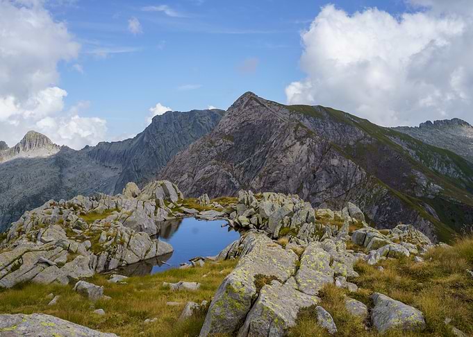 Alpine Mountain Lake and Rocky Peaks