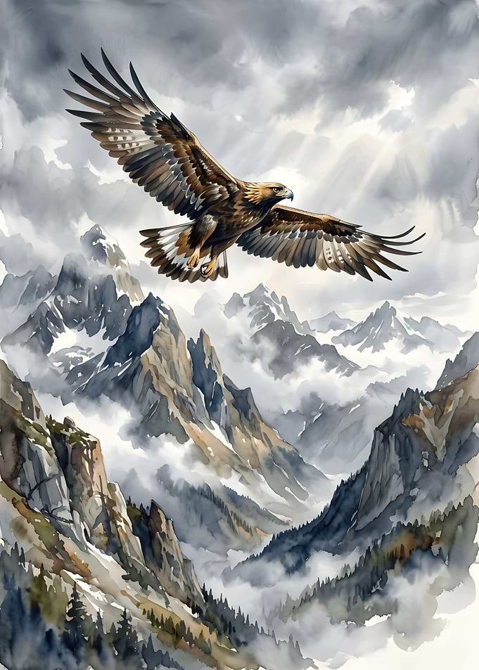 Golden Eagle Soaring Over Mountains