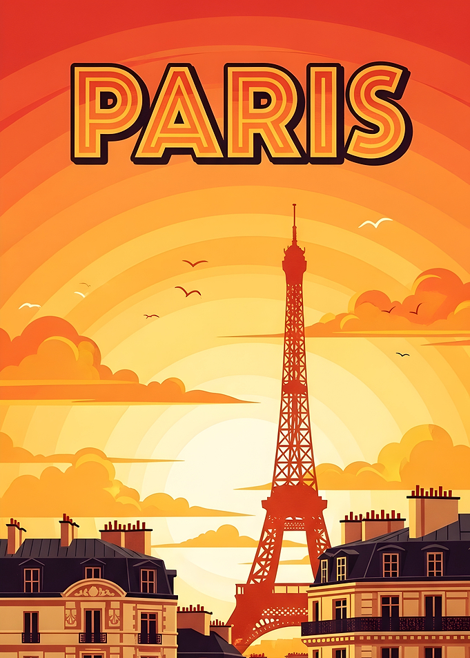 Paris Eiffel Tower Sunset Poster