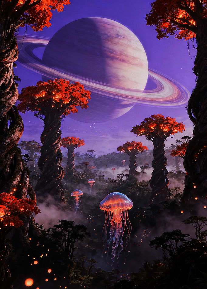 Alien Forest with Floating Jellyfish