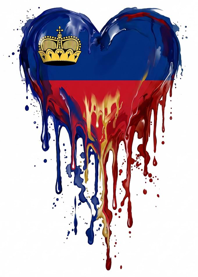 Liechtenstein Flag Heart Paint Drip