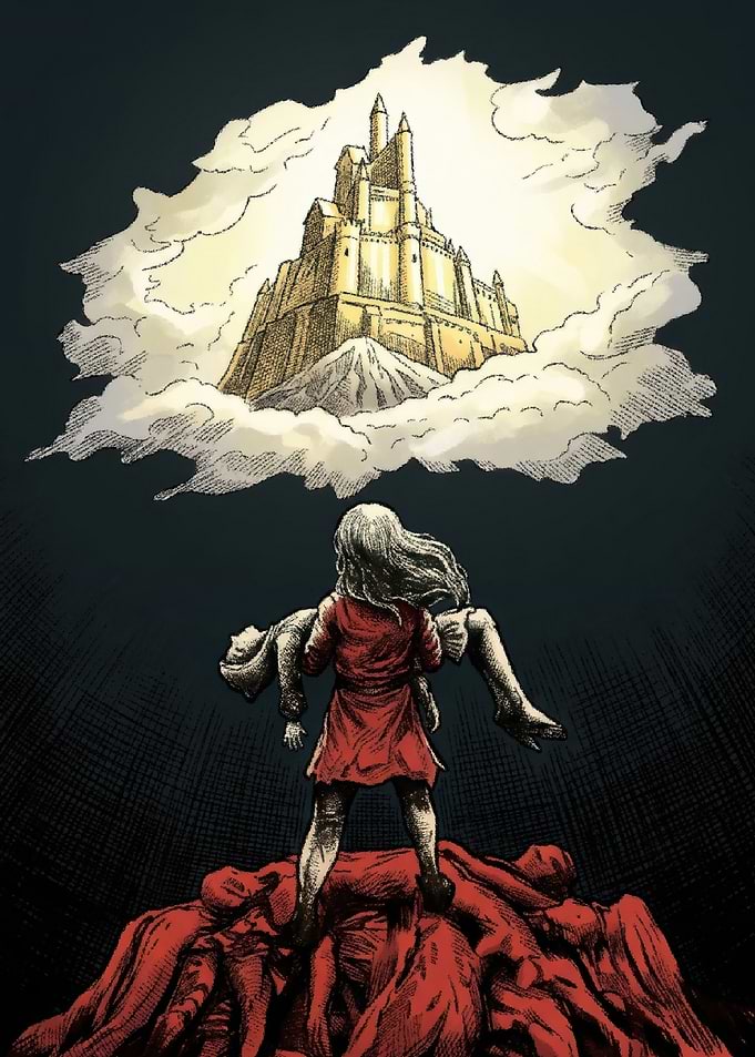 Girl Standing on Pile of Bodies