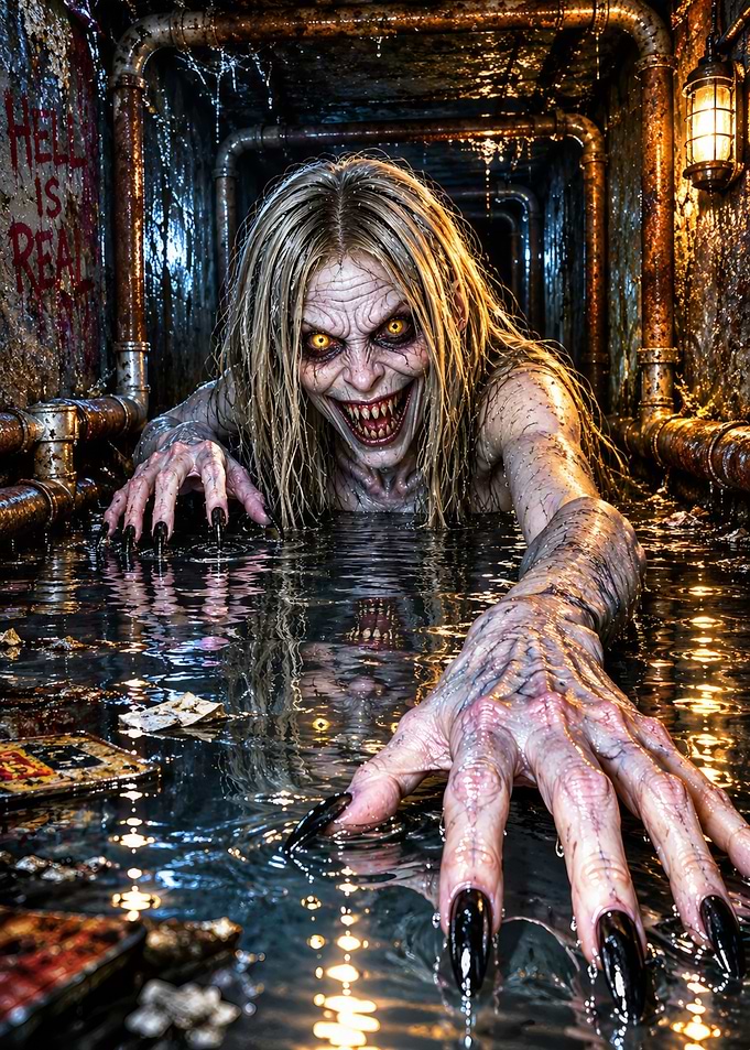 Terrifying Creature in Dark Sewer