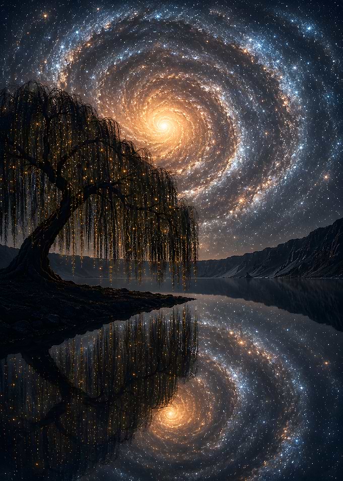 Willow Tree Under Spiral Galaxy