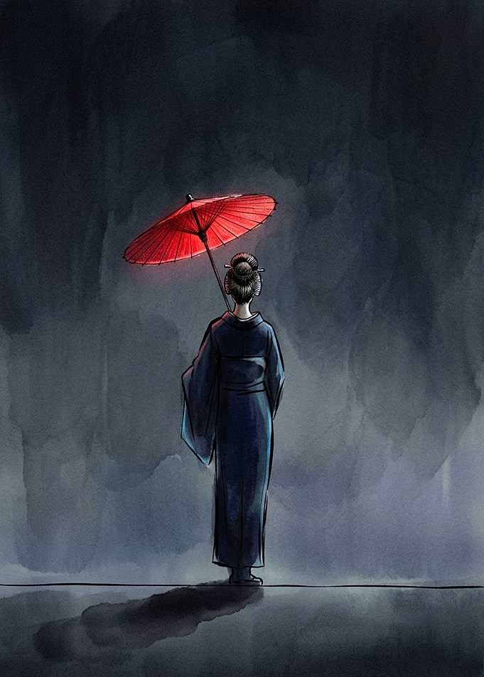 Geisha with Red Umbrella