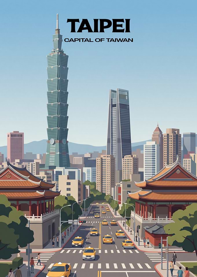Taipei Cityscape Travel Poster