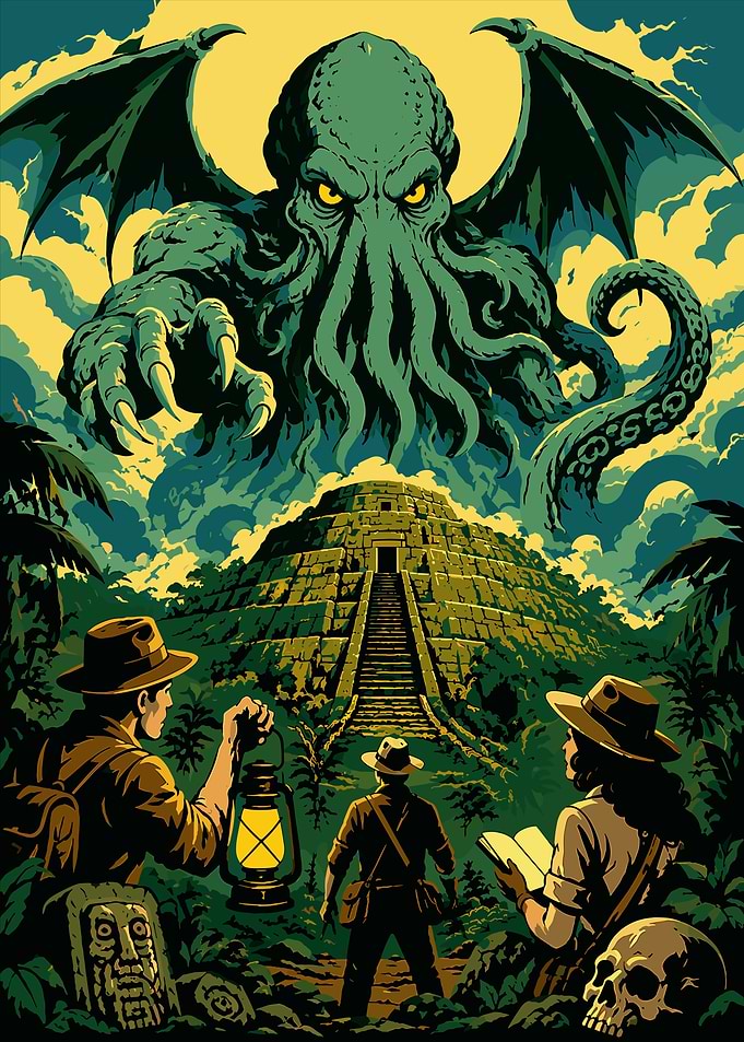 Cthulhu Rising Over Ancient Jungle Temple