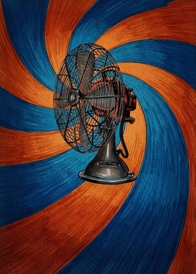 Vintage Electric Fan on Swirl Background