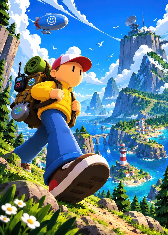 Adventurous Boy Hiking in Vibrant Landscape
