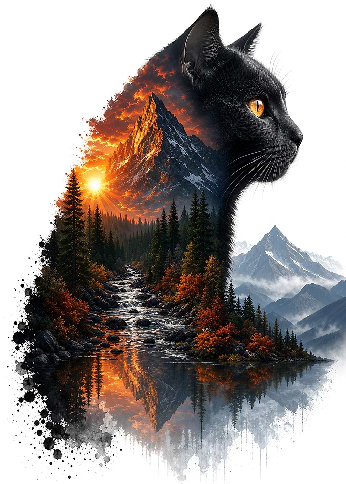 Double Exposure Black Cat Mountain Landscape Nature