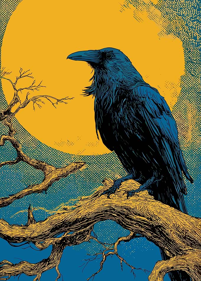Raven Perched on Branch
