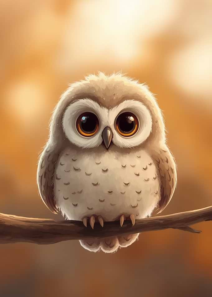 Cute Baby Owl on Branch