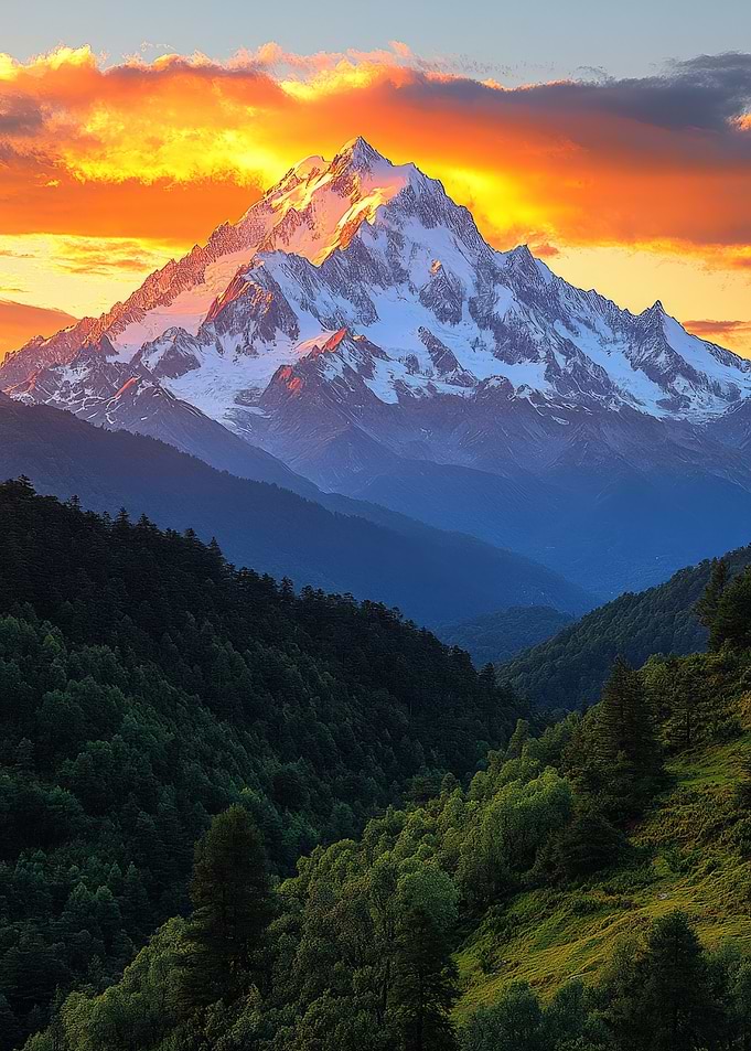 Golden Sunset Over Snow-Capped Mountain