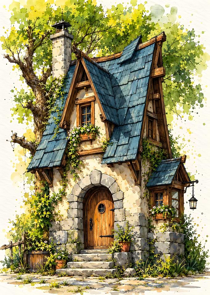 Whimsical Fairy Tale Stone Cottage