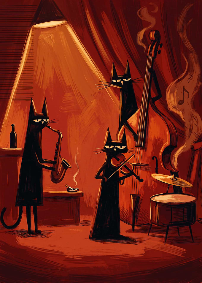 Jazz Band Cats Music Retro Illustration