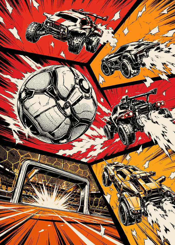 Rocket League Comic Style Action Poster