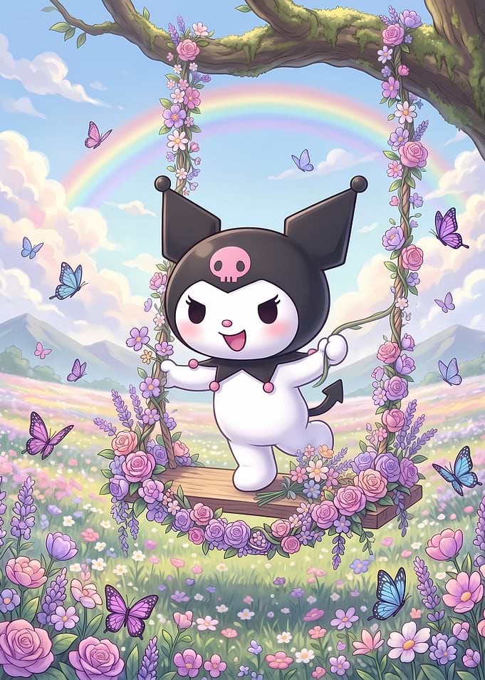 Kuromi on a Floral Swing