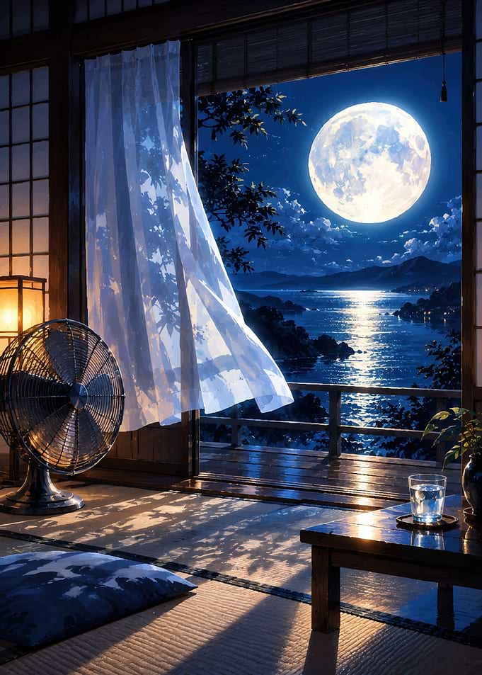 Serene Japanese Room Under Full Moon