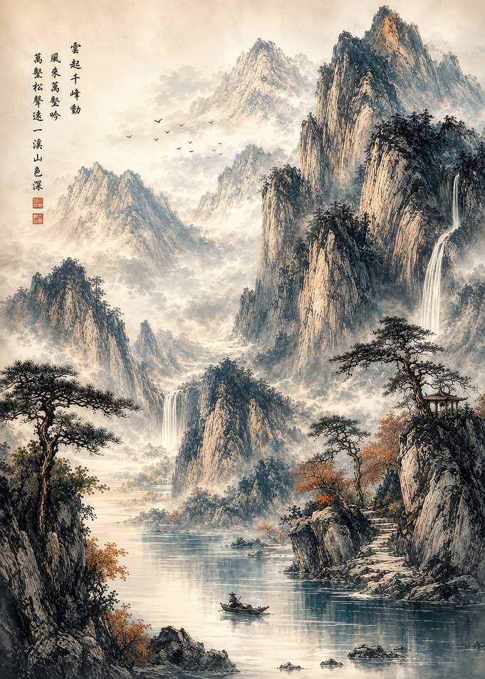 Traditional Chinese Ink Landscape Painting