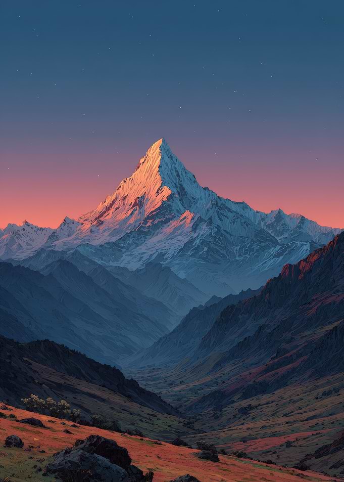Majestic Snow-Capped Mountain at Sunset