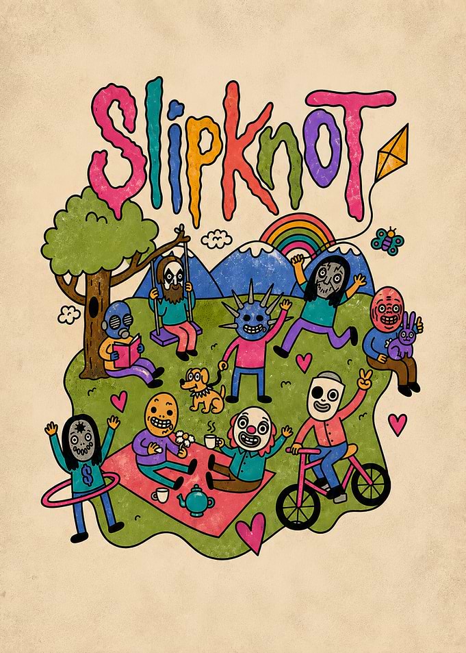 Slipknot Band Members Picnic Cartoon Illustration