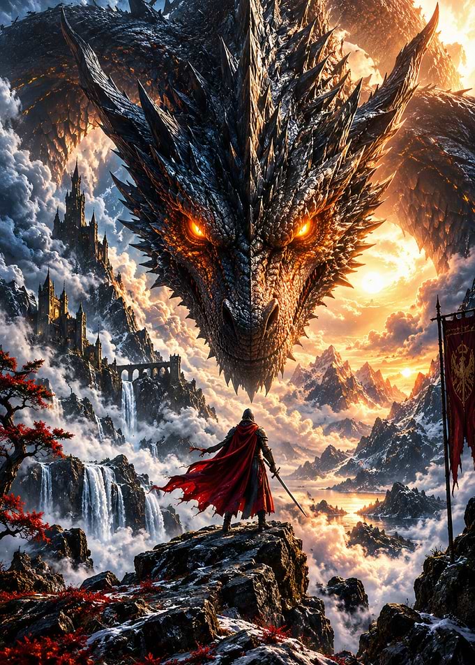 Knight Facing a Massive Dragon