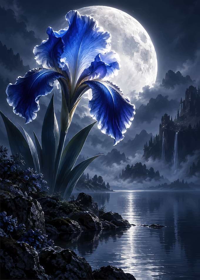 Giant Blue Iris Under Moonlight