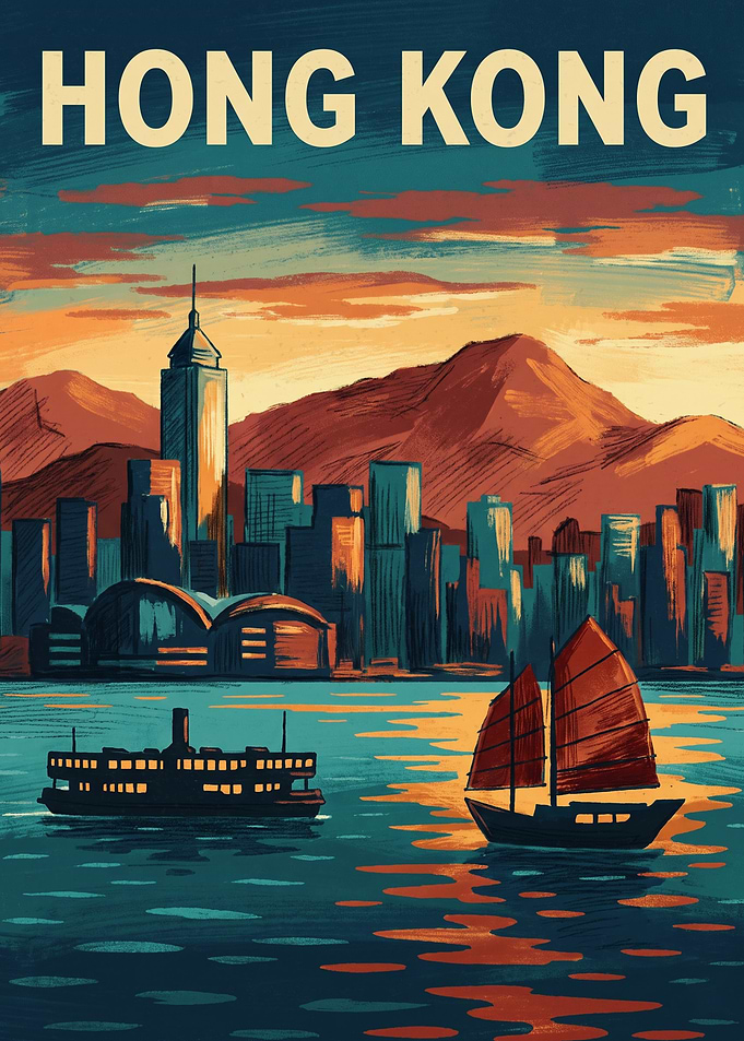 Victoria Harbour Hong Kong Vintage Travel Poster