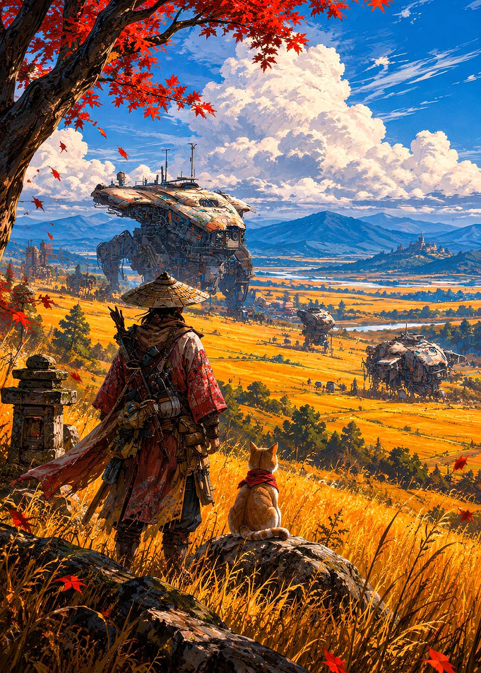 Samurai and Cat Watching Mechs
