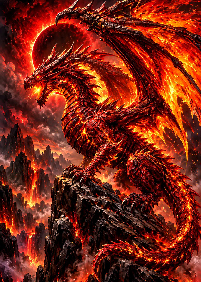 Majestic Fire Dragon on Volcanic Peak
