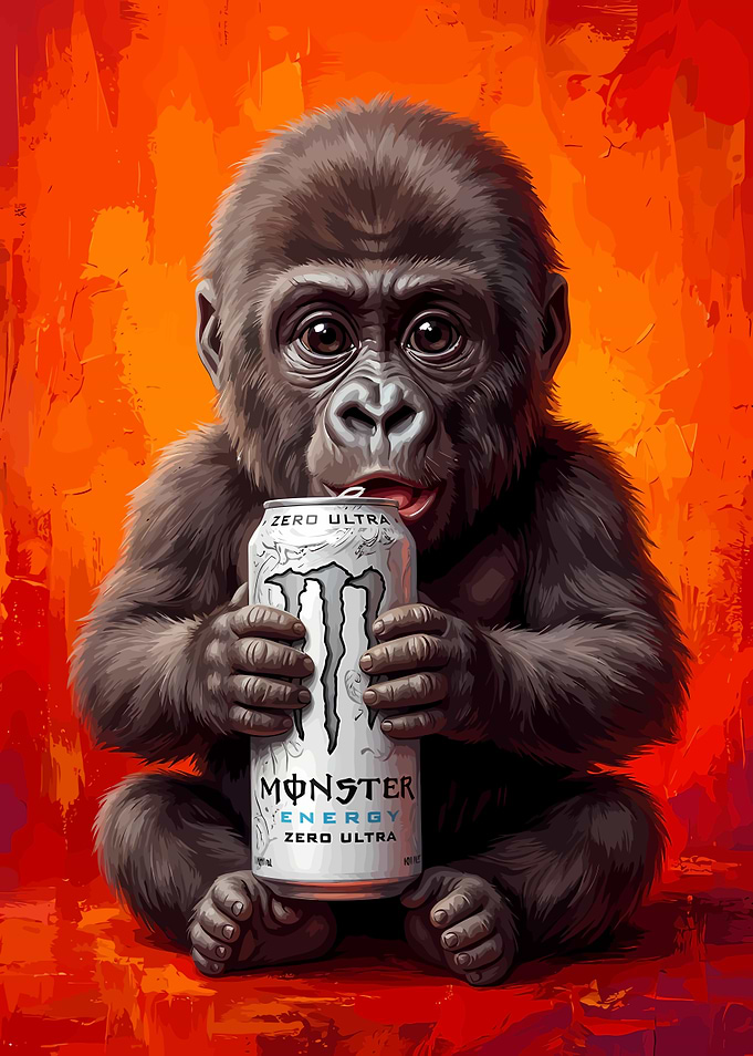 Baby Gorilla Drinking Monster Energy