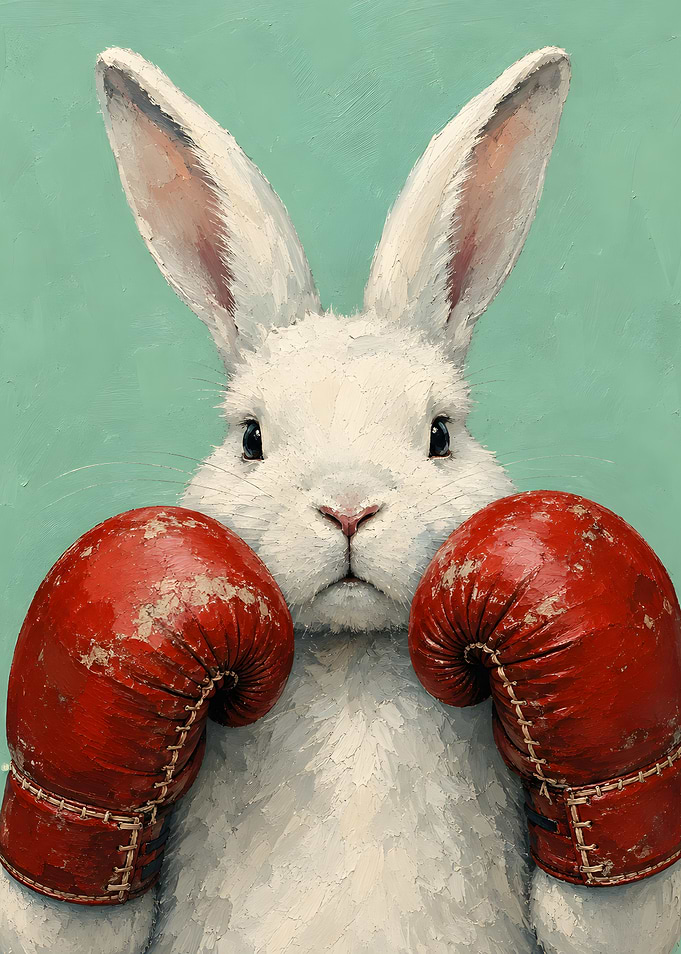 White Rabbit Wearing Boxing Gloves