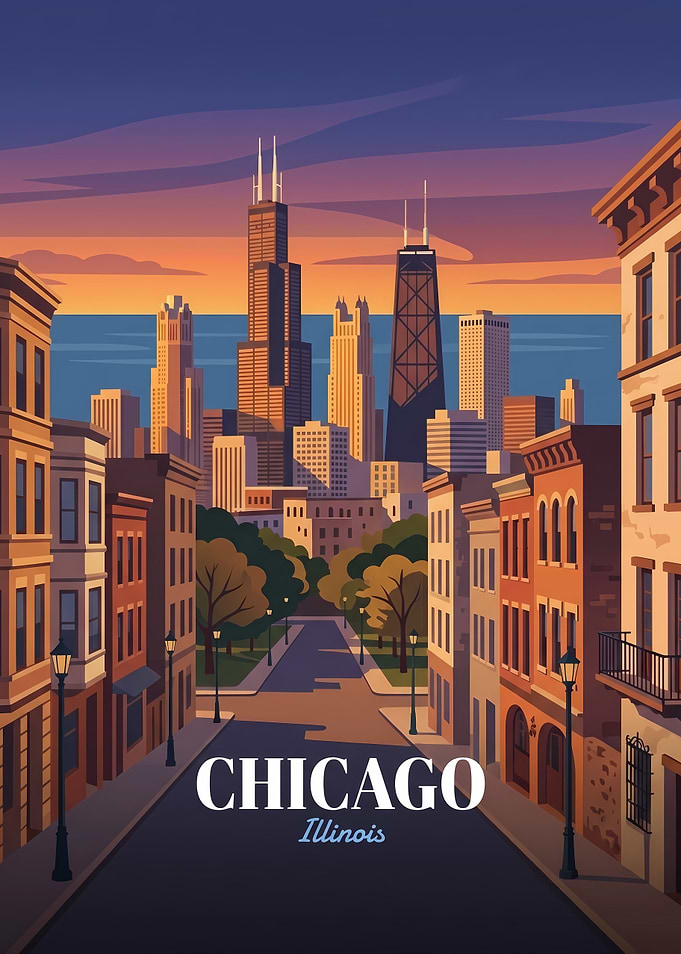 Chicago Illinois Cityscape Travel Poster