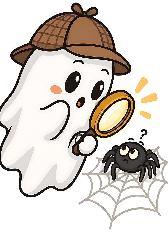 Cute Ghost Detective Investigating a Spider