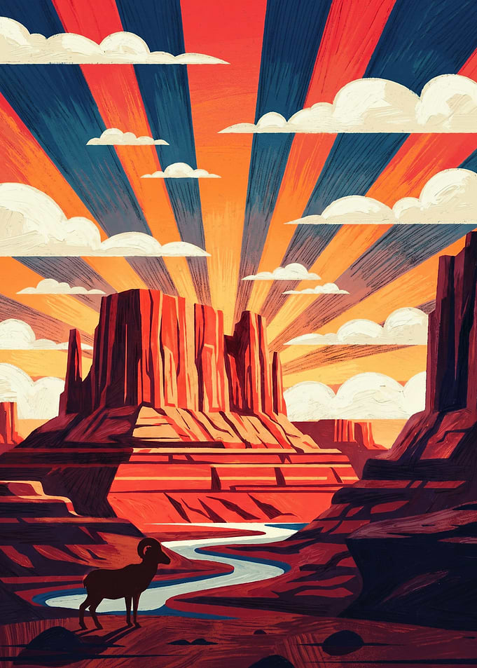Desert Canyon Ram Southwest Landscape Retro Poster