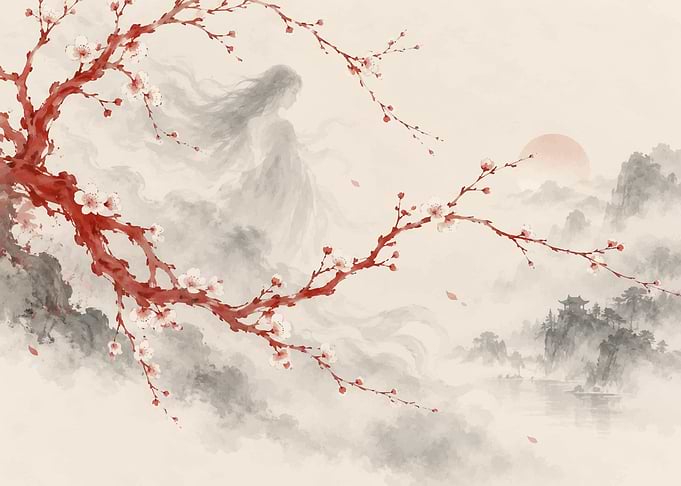 Ethereal Spirit Amidst Plum Blossoms