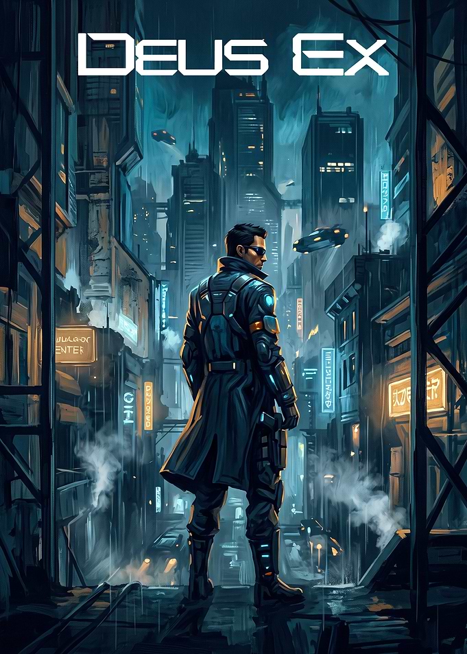 Deus Ex Cyberpunk City Poster