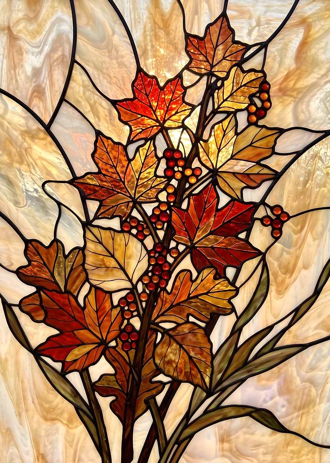 Autumn Leaves Stained Glass Art