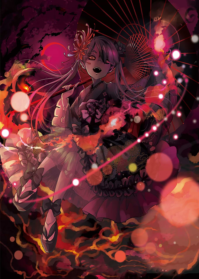 Anime Girl with Umbrella and Fire