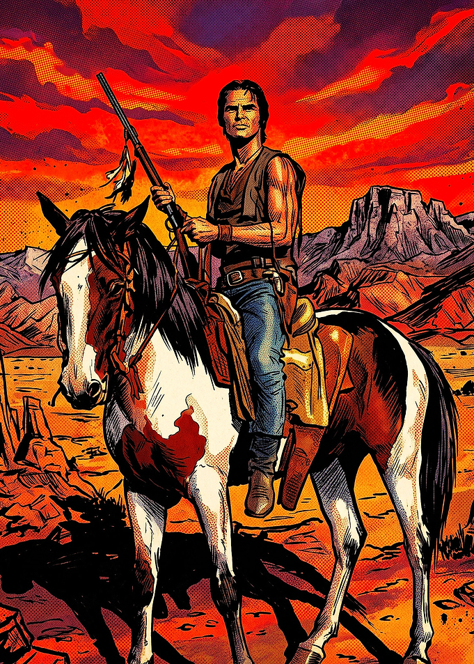 Western Horse Rider Sunset Comic Ar