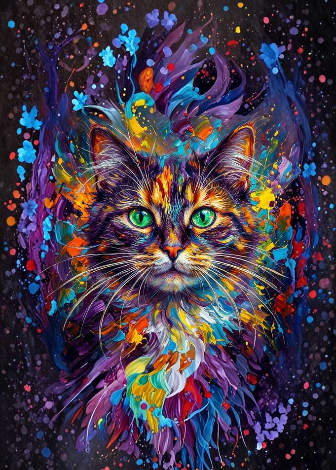 Vibrant Abstract Oil Painting of Cat