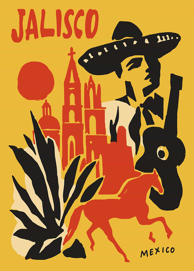 Vintage Jalisco Mexico Travel Poster