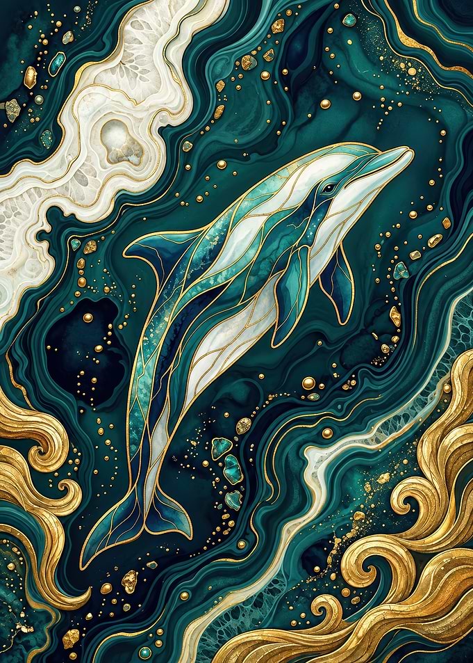 Multicolor Dolphin Within an Ocean