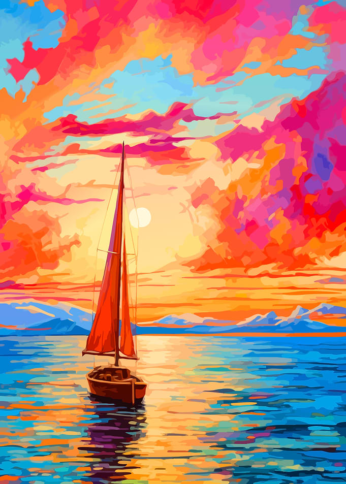 Vibrant Sailboat at Sunset Painting